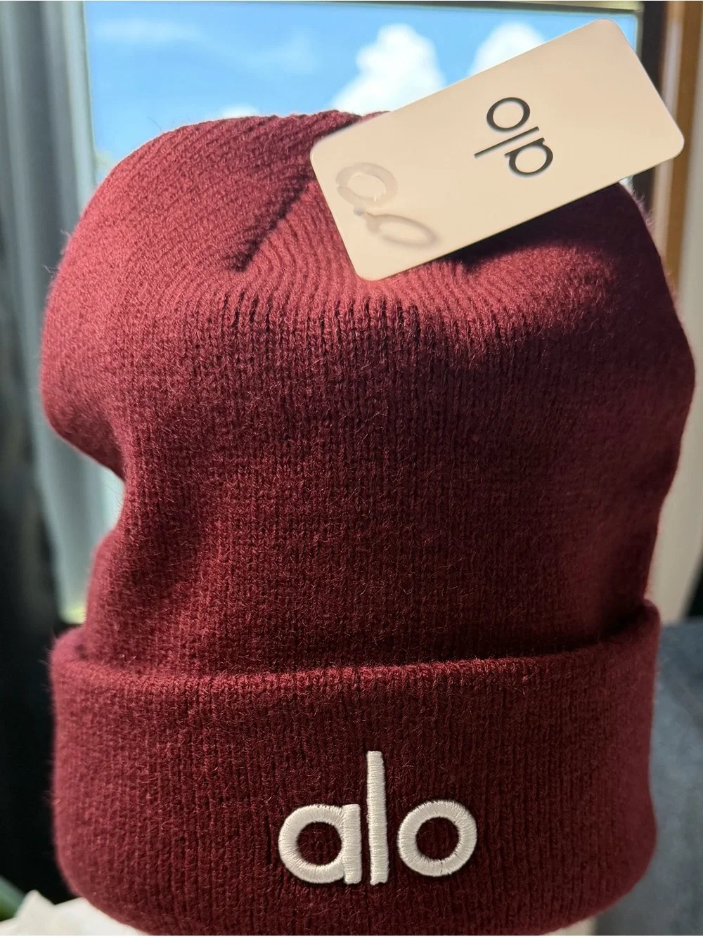 ALO Yoga Maroon Ribbed Beanie with White Logo